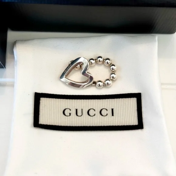Gucci Open Heart Beaded Band Ring Size 6.5 - Picture 3 of 7